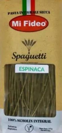 Spaghetti 100% semolín integral MI FIDEO  con espinaca