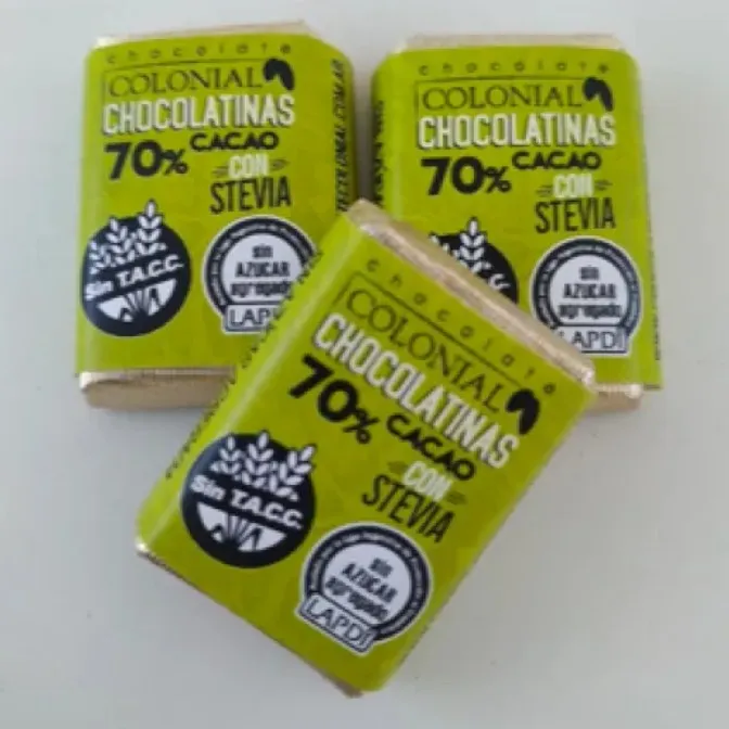Chocolatinas COLONIAL 70% cacao con stevia x 5 gr