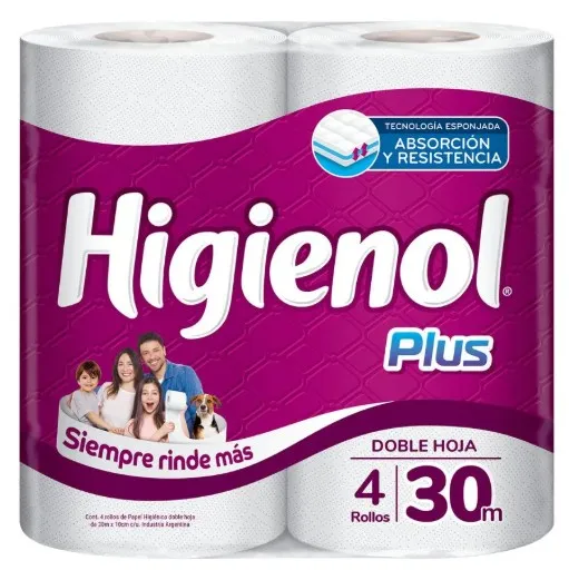 Papel Higiénico HIGIENOL PLUS Hoja doble 4 rollos x 30 metros