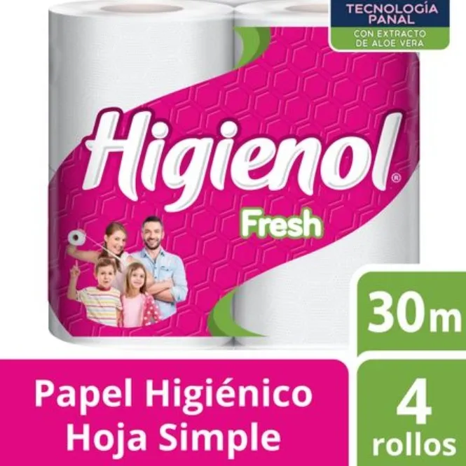 Papel Higiénico Higienol FRESH Hoja simple 4 rollos x 30 metros