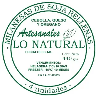 LO NATURAL - Milanesas de Soja rellenas Cebolla, Queso y Orégano
