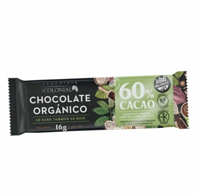 Chocolate orgánico 60% cacao COLONIAL x 16 gr