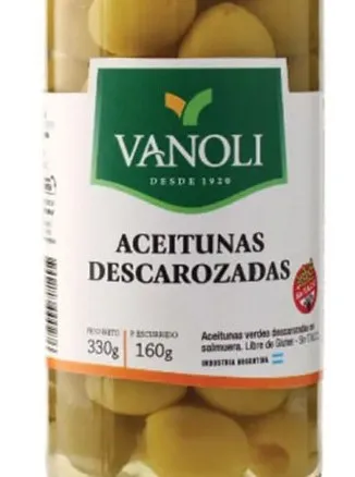 Aceitunas verdes VANOLI descarozadas 200/330 grs frasco